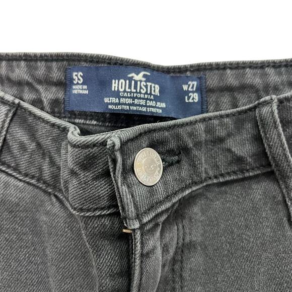 Hollister Ultra High-Rise Dad Jeans Black Straight Leg Thigh Slit Jeans Size 26 - Picture 4 of 7